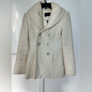 White House Black Market Cream Pea Coat Double-Breasted Shawl Collar size xxs